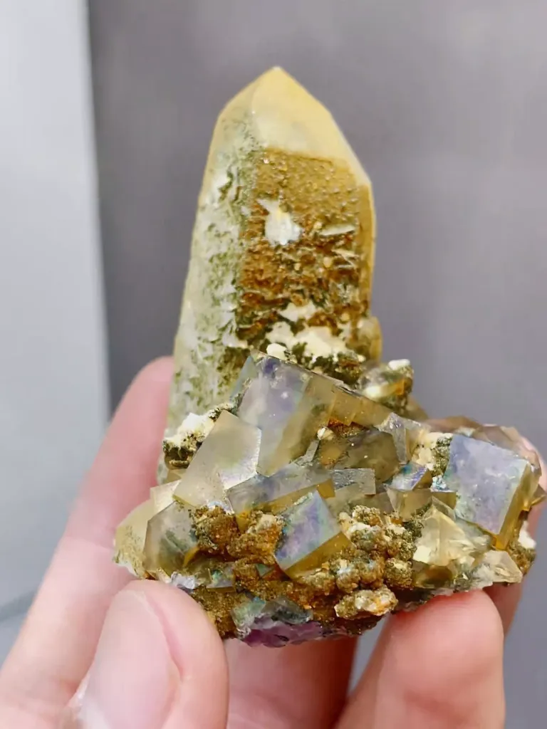 Natural Rainbow Fluorite and Crystal Tower coexist comes from Yaogangxian,Hunan 45*45*60MM - image 4
