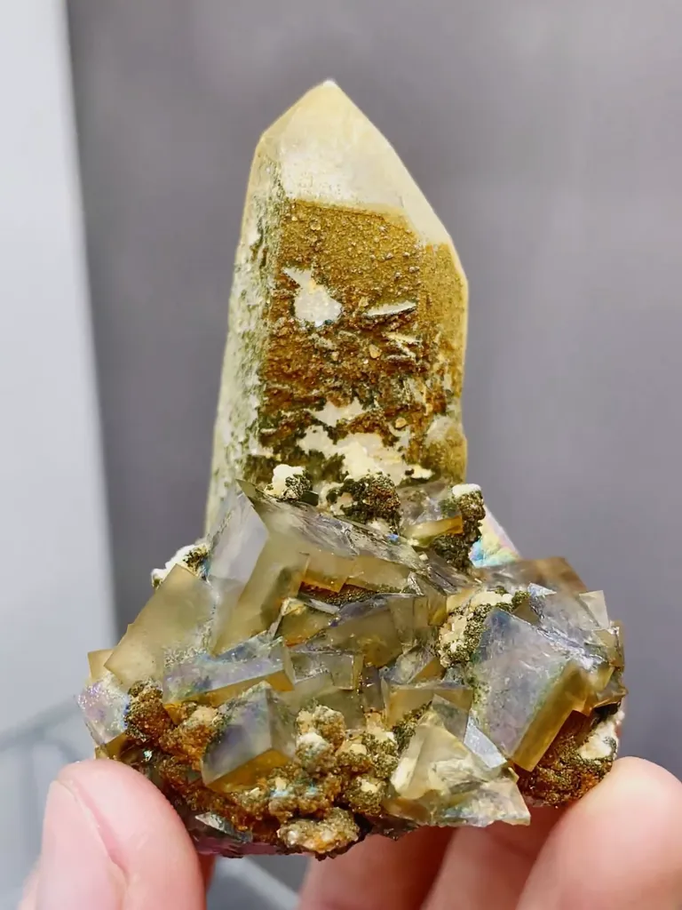 Natural Rainbow Fluorite and Crystal Tower coexist comes from Yaogangxian,Hunan 45*45*60MM - image 7