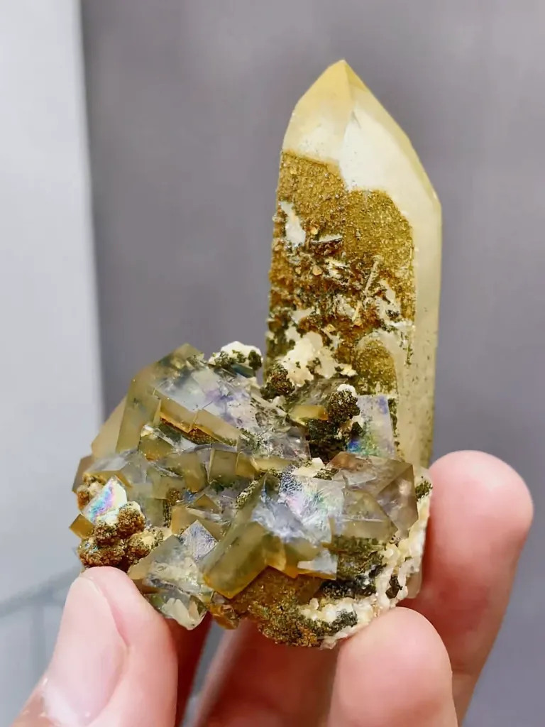 Natural Rainbow Fluorite and Crystal Tower coexist comes from Yaogangxian,Hunan 45*45*60MM - image 5