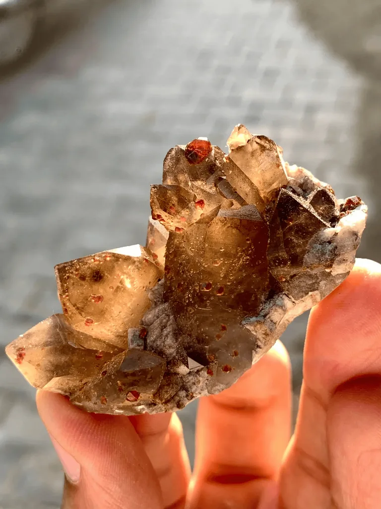 Natural Rare Red Spessartite Garnet Crystals on Somky Quartz Garnet with Matrix Specimen - image 10