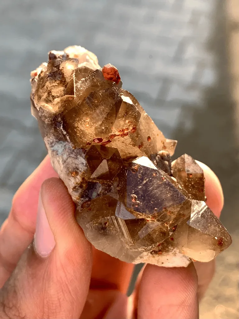Natural Rare Red Spessartite Garnet Crystals on Somky Quartz Garnet with Matrix Specimen - image 7
