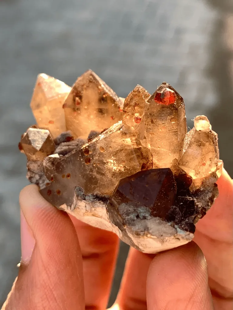 Natural Rare Red Spessartite Garnet Crystals on Somky Quartz Garnet with Matrix Specimen - image 4