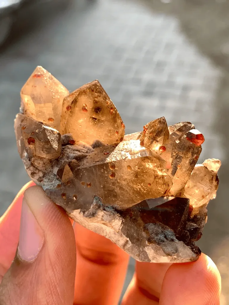 Natural Rare Red Spessartite Garnet Crystals on Somky Quartz Garnet with Matrix Specimen - image 3