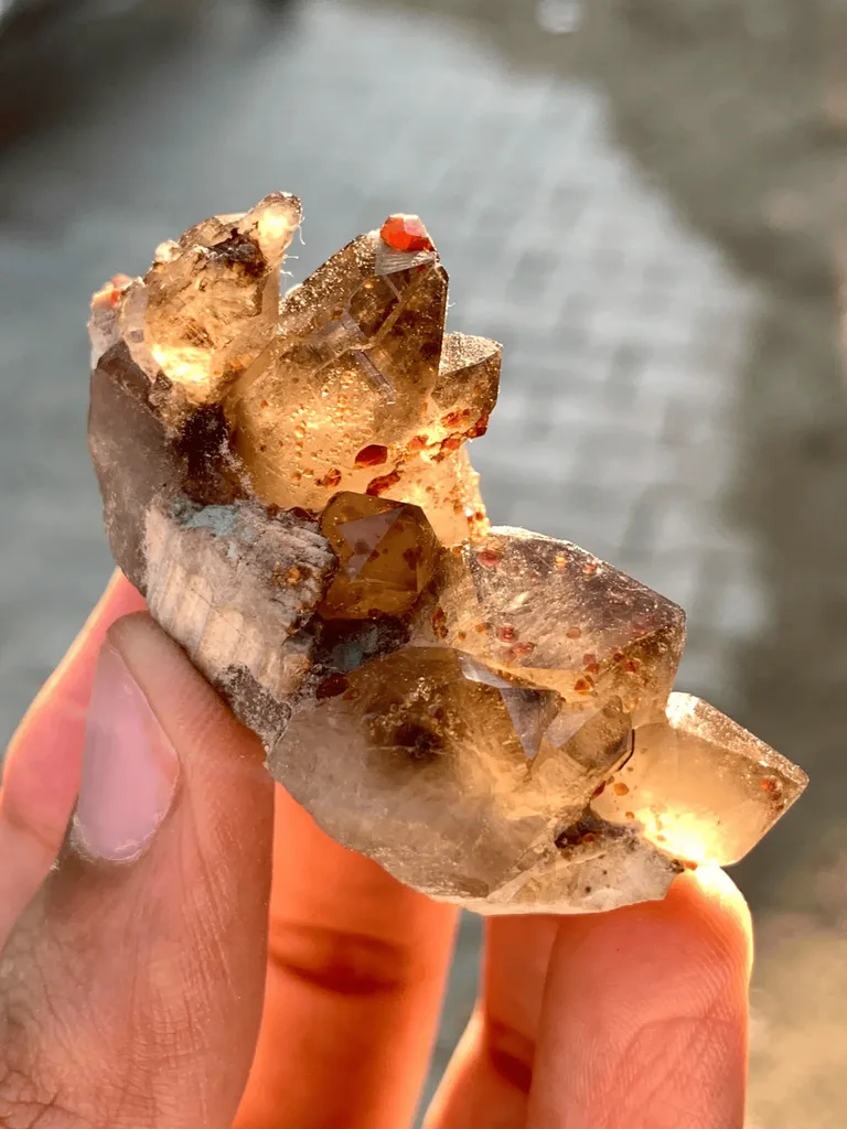 Natural Rare Red Spessartite Garnet Crystals on Somky Quartz Garnet with Matrix Specimen - image 8