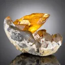 Natural Red Spessartine Garnet in Smoky Quartz on Albite Matrix from China - image 4