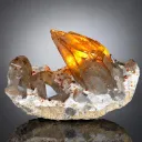 Natural Red Spessartine Garnet in Smoky Quartz on Albite Matrix from China - image 1