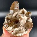 Natural Red Spessartine Garnet in Smoky Quartz on Albite Matrix from China - image 8
