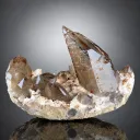 Natural Red Spessartine Garnet in Smoky Quartz on Albite Matrix from China - image 3
