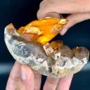 Natural Red Spessartine Garnet in Smoky Quartz on Albite Matrix from China - image 5