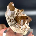 Natural Red Spessartine Garnet in Smoky Quartz on Albite Matrix from China - image 4