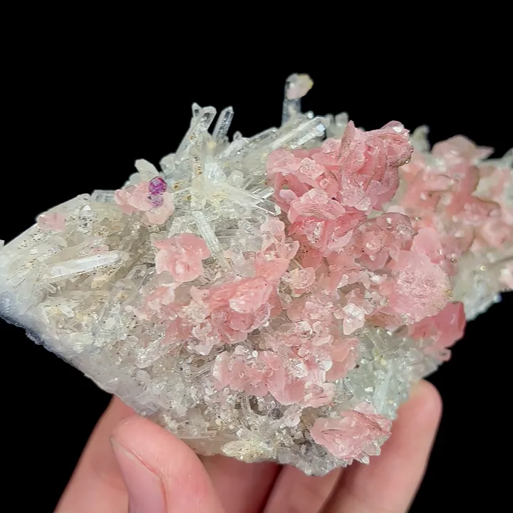Natural Rhodochrosite and Clear Quartz Cluster, Mineral Specimen:Guangxi,China (125*65*45MM) - image 4