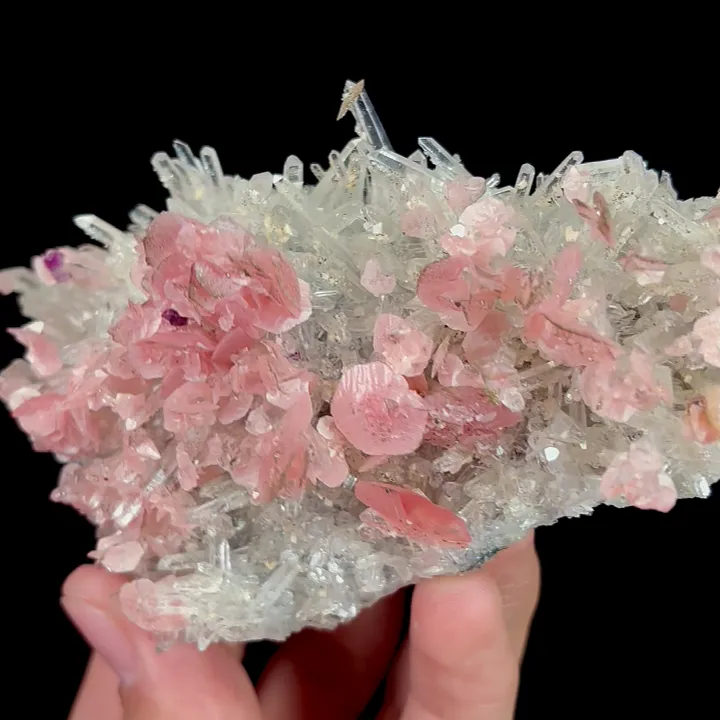 Natural Rhodochrosite and Clear Quartz Cluster, Mineral Specimen:Guangxi,China (125*65*45MM) image