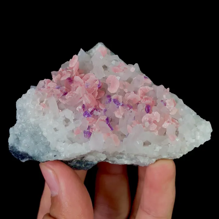 Natural Rhodochrosite and Purple Calcite and Quartz Cluster,Mineral Specimen: Guangxi,China (75*50*30MM) image
