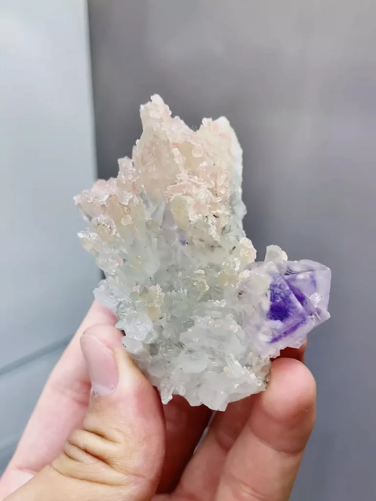 Natural Rhodochrosite coexists with Purple Phantom Fluorite and Crystal Clusters comes from Wuzhou,Guangxi 70*45*40MM - image 3