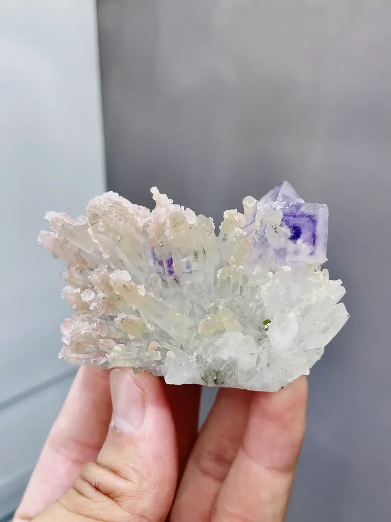 Natural Rhodochrosite coexists with Purple Phantom Fluorite and Crystal Clusters comes from Wuzhou,Guangxi 70*45*40MM - image 4