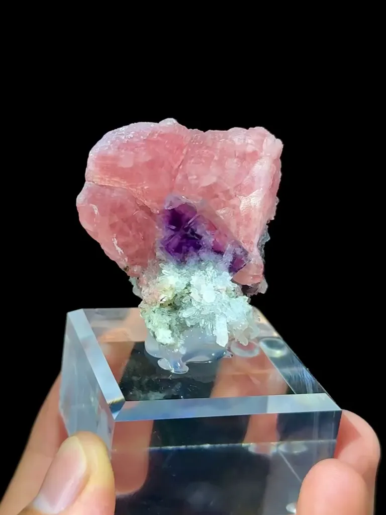 Natural Rhodochrosite coexists with Purple Phantom Fluorite and Quartz comes from Guangxi,China 40*25*35MM - image 2