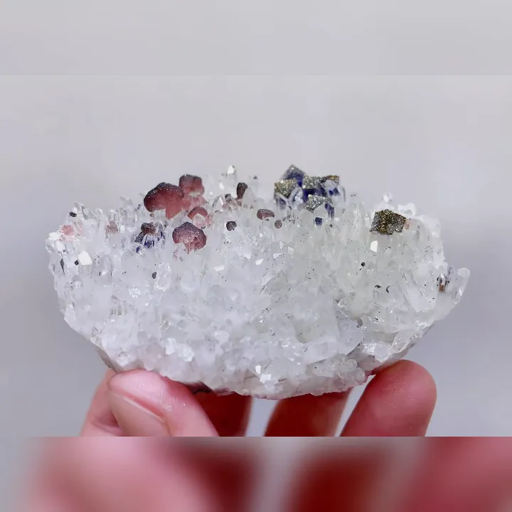 Natural Rhodochrosite & Cubic Fluorite and Pyrite and Quartz Cluster, Mineral Specimens: Guangxi,China (70*50*35mm) - image 3