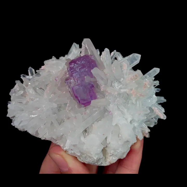 Natural Rhodochrosite with Purple Fluorite and Quartz, Mineral Specimen:Guangxi,China (100*70*45MM) image