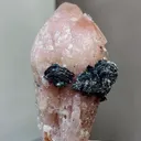 Natural Rose Quartz Tower Pointed  and Mirror Iron Ore coexist comes from Inner Mongolia,China 50*40*80MM - image 1