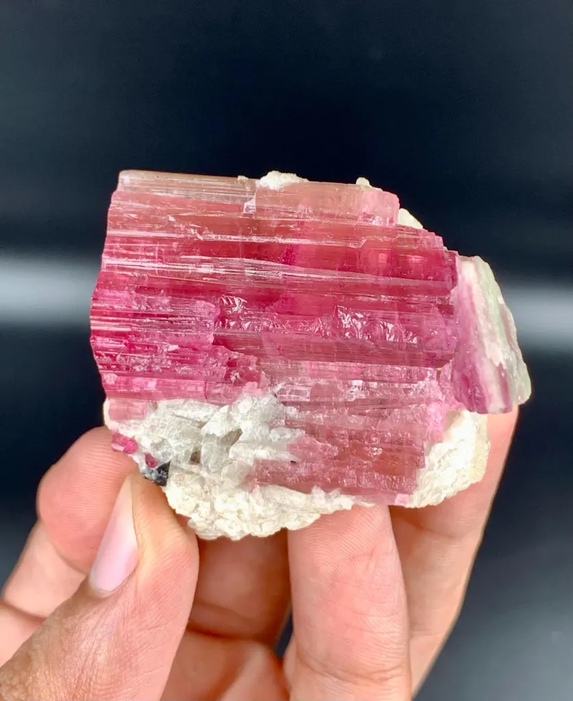 Natural Rubelite Pink Tourmaline on Albite from Afghanistan - image 5