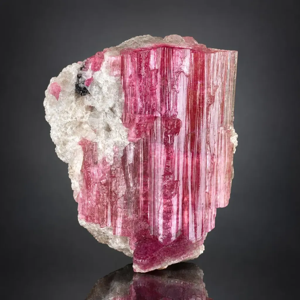 Natural Rubelite Pink Tourmaline on Albite from Afghanistan image
