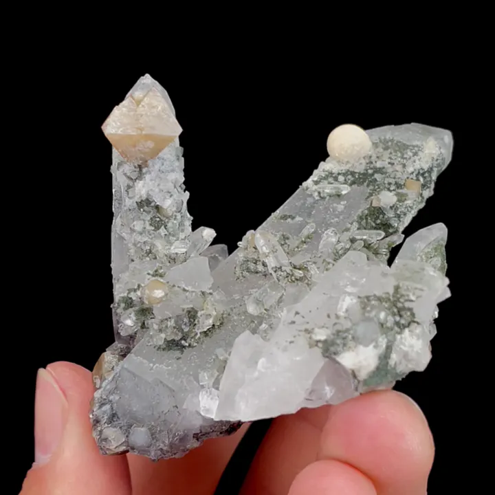 Natural Scheelite and Calcite with Clear Quartz Cluster, Mineral Specimen:Yaogangxian,Hunan (55*50*70MM) image