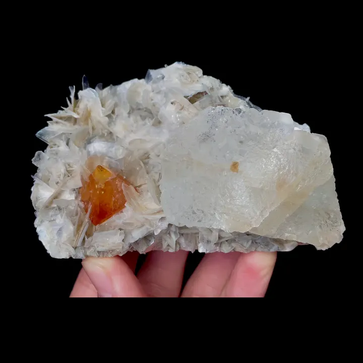 Natural Scheelite and Mica Flakes with Transparent Fluorite, Mineral Specimen:Xuebaoding,Sichuan (100*60*50MM) - image 6