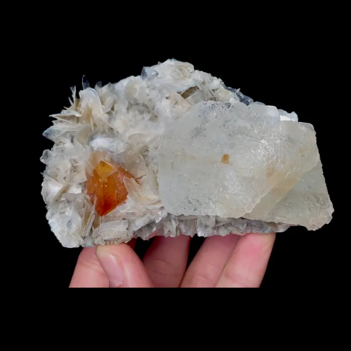 Natural Scheelite and Mica Flakes with Transparent Fluorite, Mineral Specimen:Xuebaoding,Sichuan (100*60*50MM) - image 5