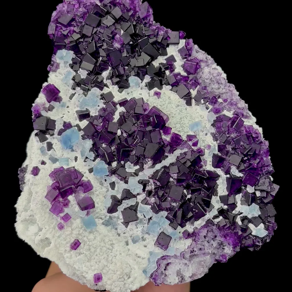 Natural Secondary Crystallized Purple Blue Cubic Fluorite Mineral Specimen,High Quality Specimen,WUYI,ZHEJIANG,CHINA(153*116*48mm) image