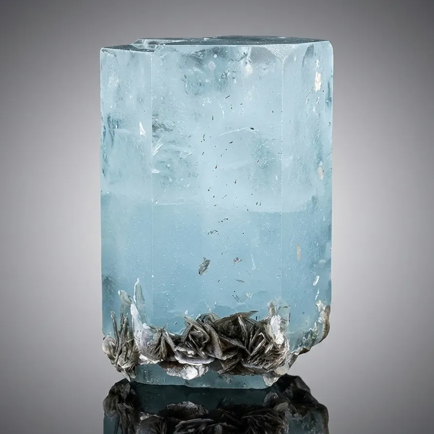 Natural Sky Blue Aquamarine Crystal with Mica from Pakistan image