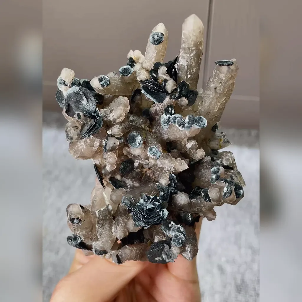 Natural Smoky Quartz Cluster and Specularite Symbiosis comes from Inner Mongolia,China 95*75*35MM - image 2