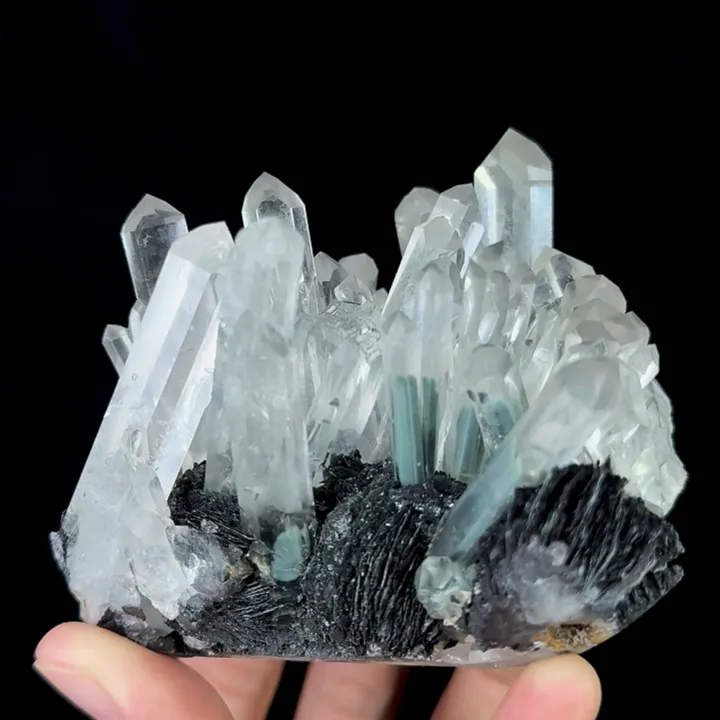 Natural Specularite and Clear Quartz Cluster, Mineral Specimen: Jinlong,Guangdong (95*80*70MM) image