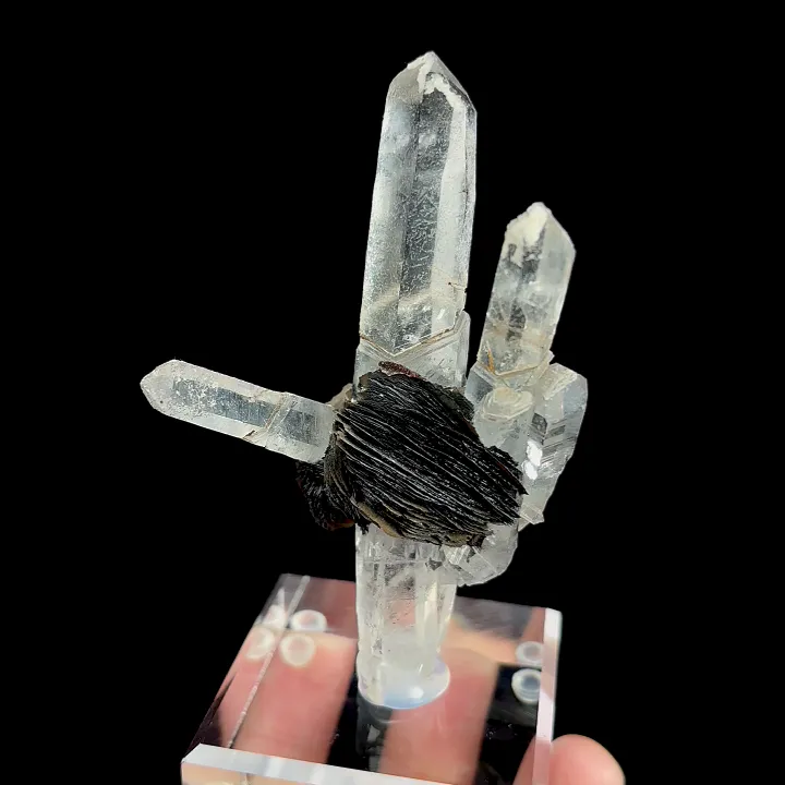 Natural Specularite and Clear Quartz Cluster, Mineral Specimen:Jinlong,Guangdong (55*30*80MM) - image 4