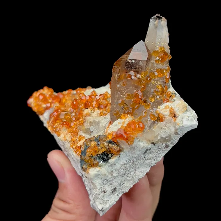 Natural Spessartine and Smoke Quartz,Cluster Mineral Specimen:FUJIAN 35*65*100mm) - image 2