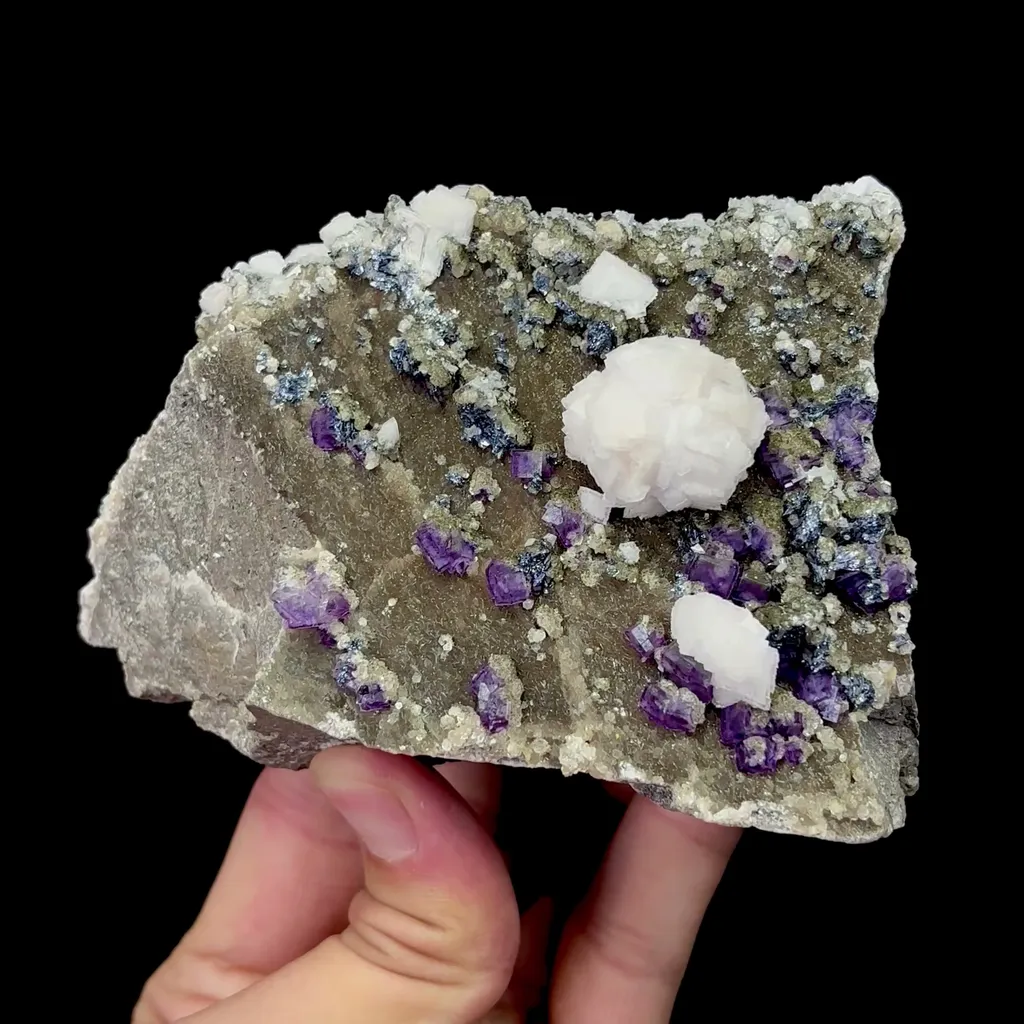 Natural Spherical Dolomite and Purple Cubic Fluorite Mineral Specimen,High Quality Specimen,YAO GANG XIAN,HUNAN,CHINA(112*84*59mm) image