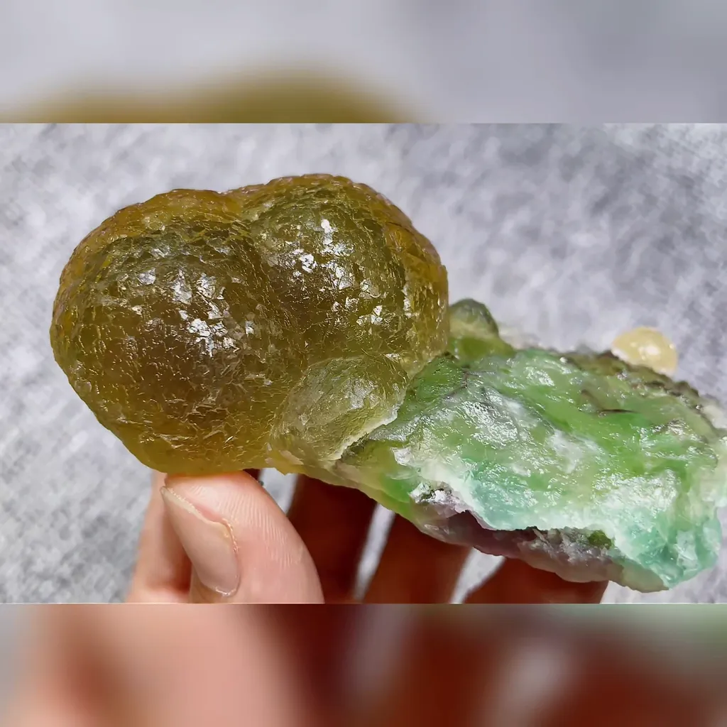 Natural Spherical Yellow Fluorite and Green Fluorite comes from Zhejiang,China 90*45*30MM - image 3