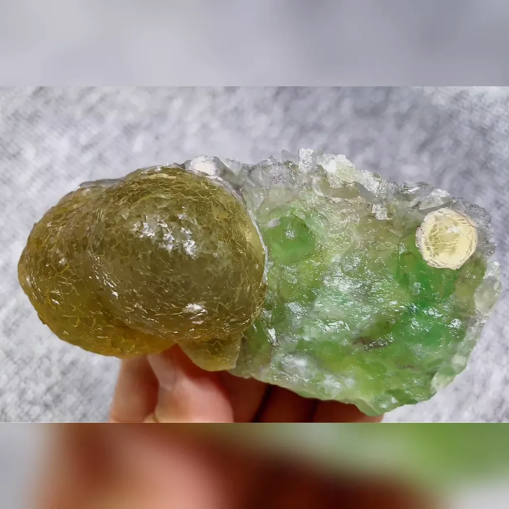 Natural Spherical Yellow Fluorite and Green Fluorite comes from Zhejiang,China 90*45*30MM image