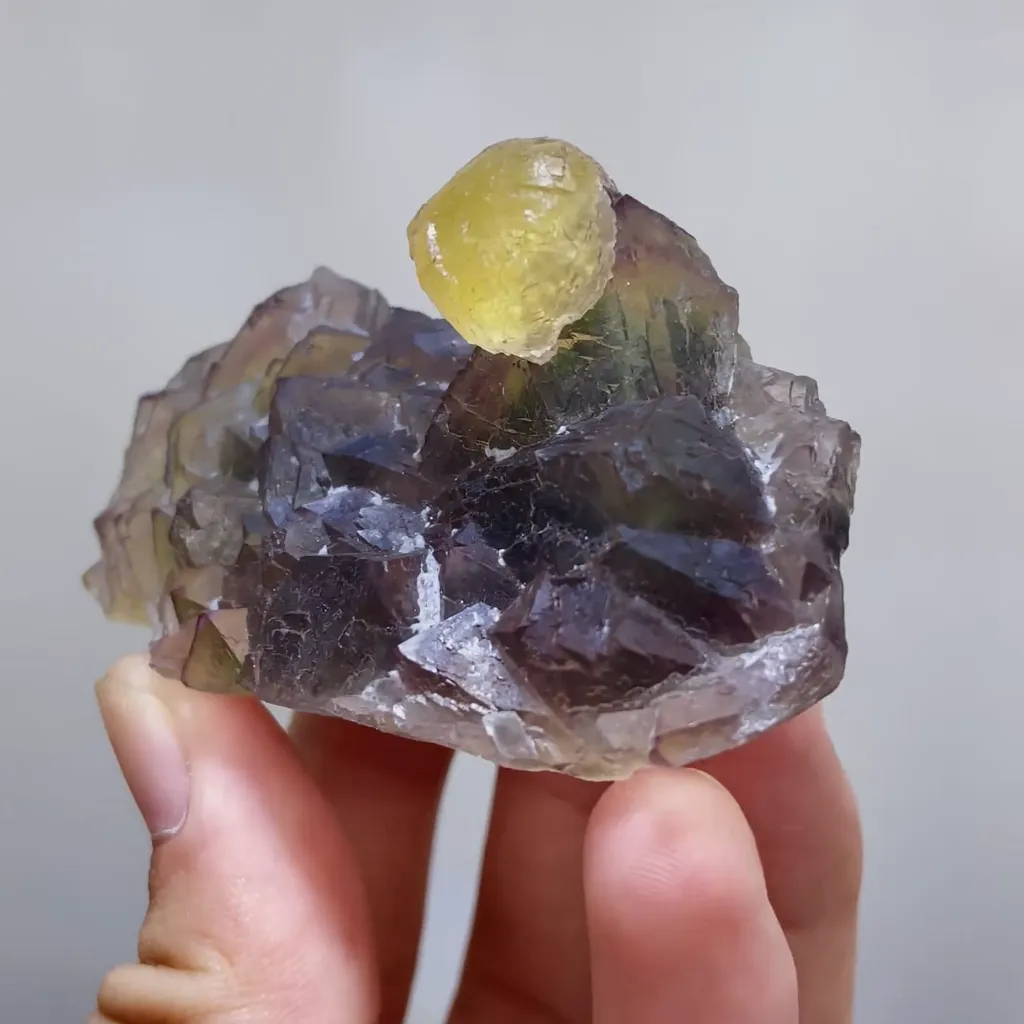 Natural Spherical Yellow Fluorite and Purple Fluorite Symbiosis comes from Zhejiang,China 70*40*30MM - image 3