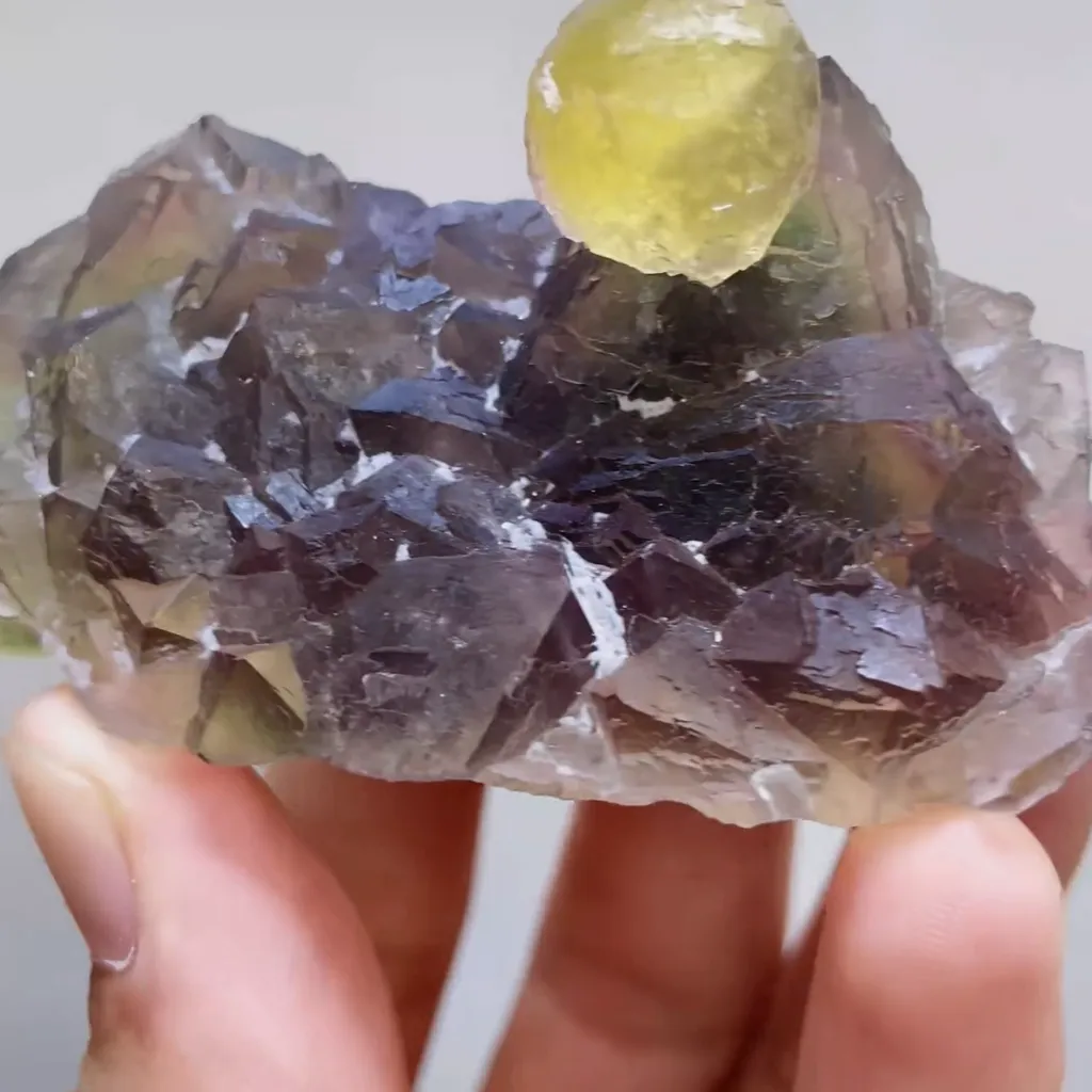 Natural Spherical Yellow Fluorite and Purple Fluorite Symbiosis comes from Zhejiang,China 70*40*30MM - image 5