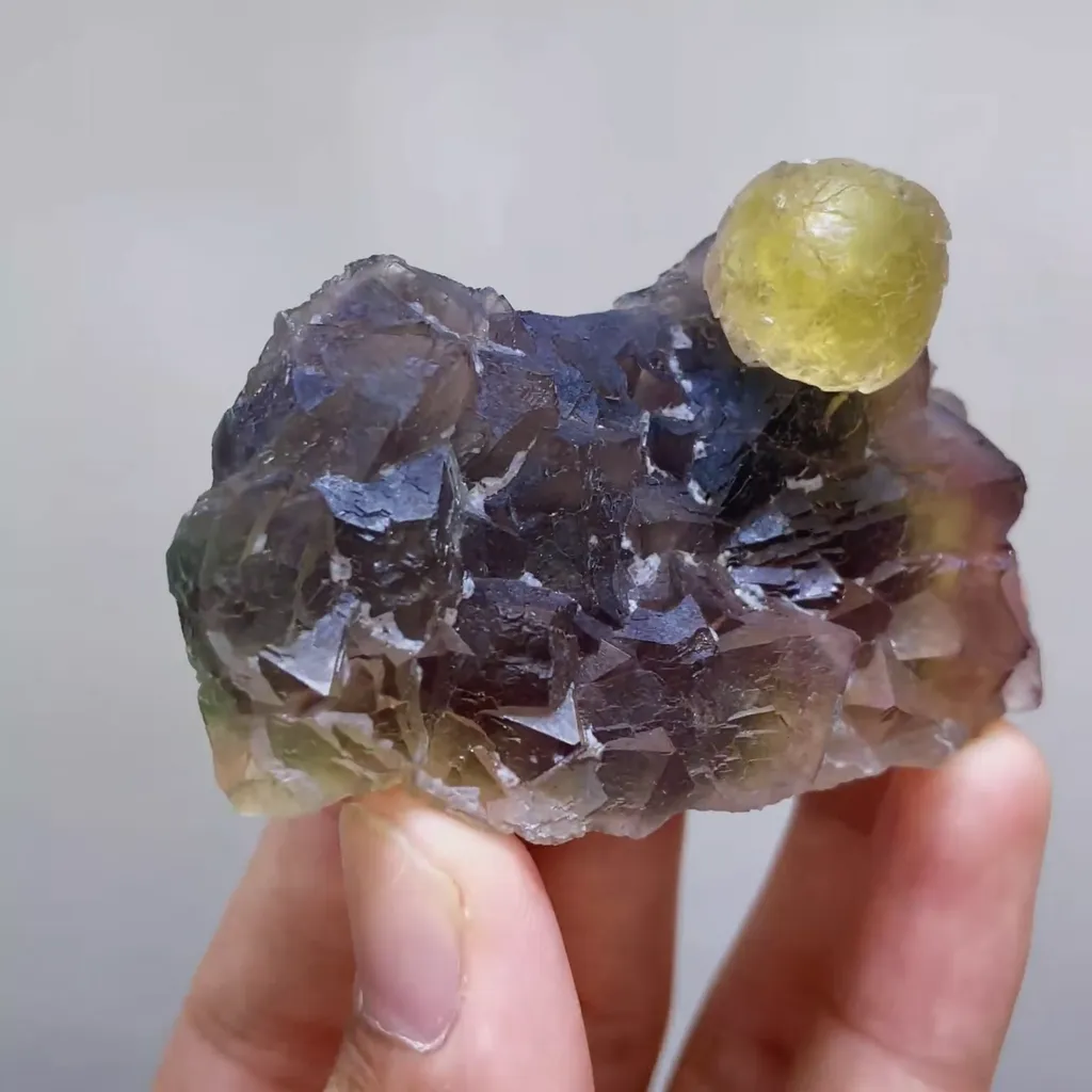 Natural Spherical Yellow Fluorite and Purple Fluorite Symbiosis comes from Zhejiang,China 70*40*30MM - image 4