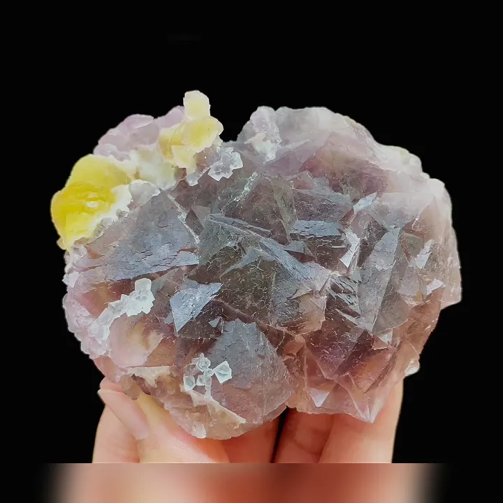 Natural Spherical Yellow Fluorite and Purple Fluorite Symbiosis comes from Zhejiang,China 85*70*35MM image