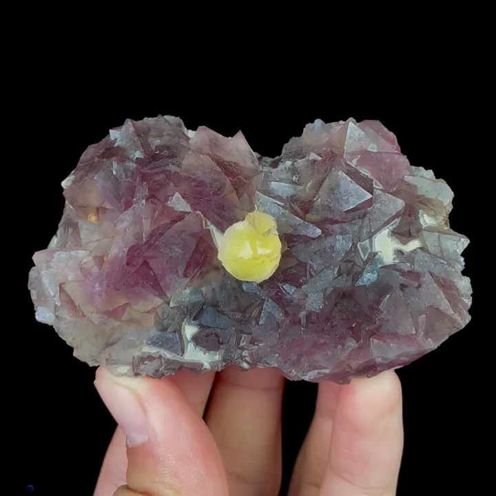 Natural Spherical Yellow Fluorite and Purple Octahedral Fluorite, Mineral Specimen:Zhejiang,China (80*50*30MM) - image 4