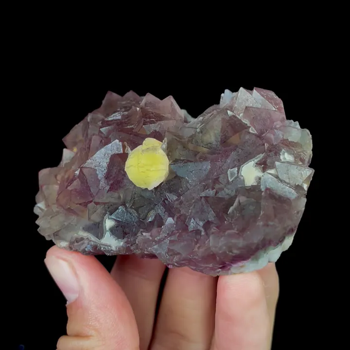 Natural Spherical Yellow Fluorite and Purple Octahedral Fluorite, Mineral Specimen:Zhejiang,China (80*50*30MM) image