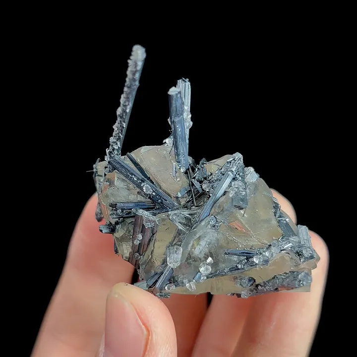 Natural Stibnite and Calcite, Mineral Specimen:Fujian,China (45*25*50MM) image