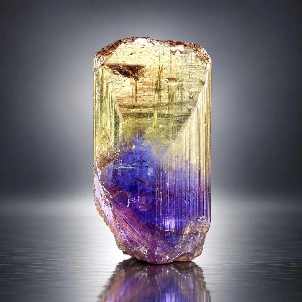 Natural Terminated Bicolor Tanzaite Crystal, Yellow-Blue Tenzanite Gem, Gem Grade Tanzanite image