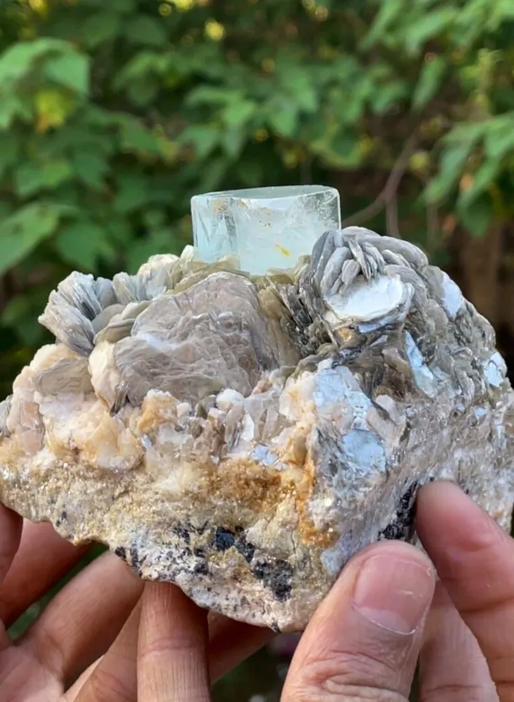 Natural Terminated Blue Aquamarine Crystal With Muscovite Mica, Aquamarine Specimen, Raw Aquamarine, Minerals Specimen From Nagar - - image 2