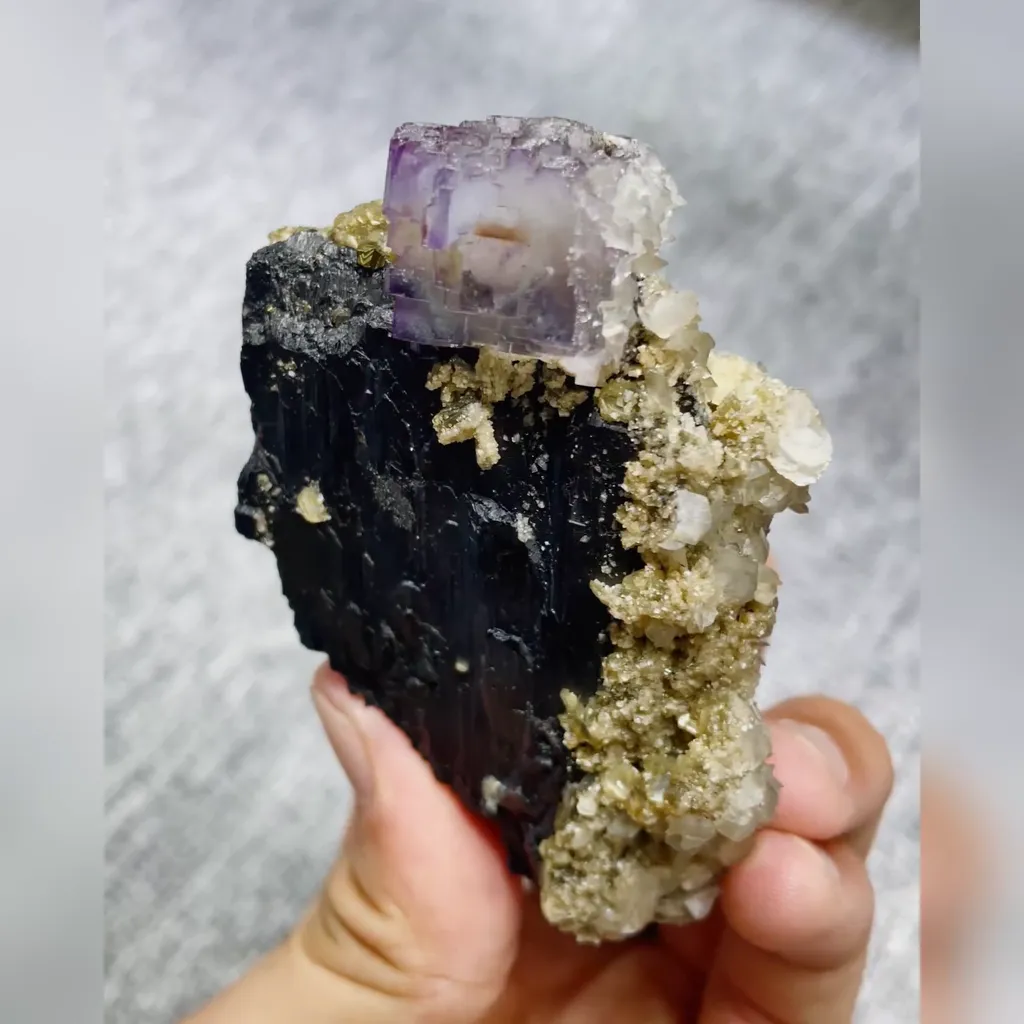 Natural Tourmaline and Purple Cubic Fluorite Symbiosis comes from Yaogangxian,Hunan 55*75*30MM image