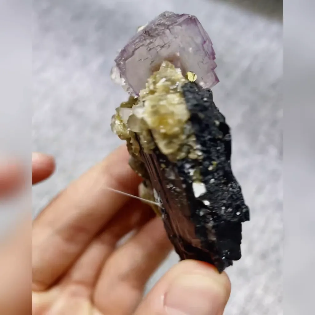 Natural Tourmaline and Purple Cubic Fluorite Symbiosis comes from Yaogangxian,Hunan 55*75*30MM - image 4