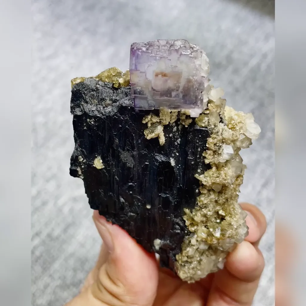 Natural Tourmaline and Purple Cubic Fluorite Symbiosis comes from Yaogangxian,Hunan 55*75*30MM - image 5