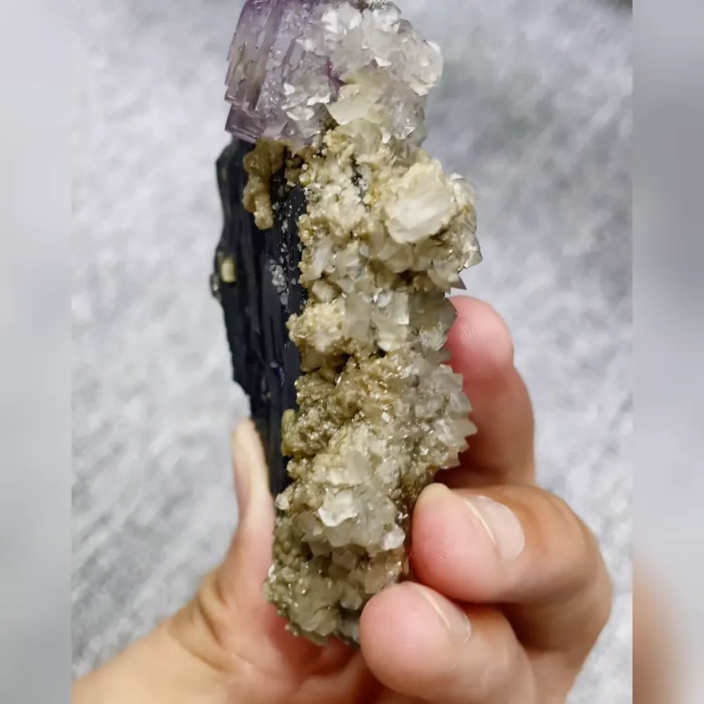 Natural Tourmaline and Purple Cubic Fluorite Symbiosis comes from Yaogangxian,Hunan 55*75*30MM - image 3